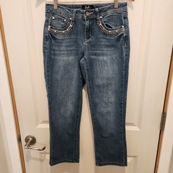 Earl Jean Women's Stretch Embroidered Denim Straight Leg Jeans, Size 4 - Picture 1 of 9